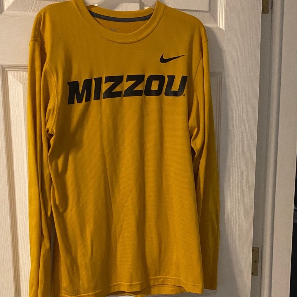Nike Yellow Long Sleeve Dri-fit Black Mizzou Print